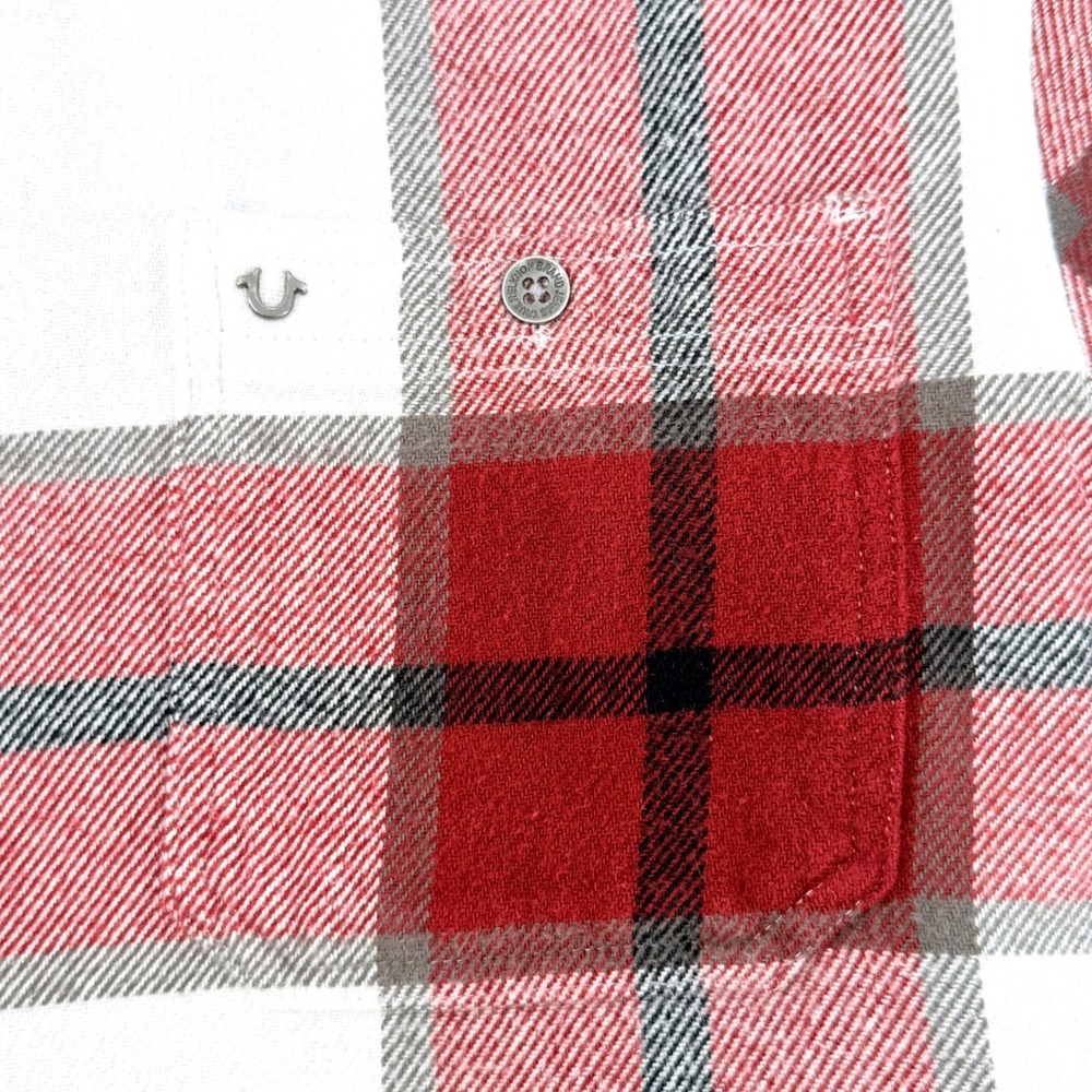 True Religion Flannel Shirt Mens XL Red White Plaid Good Long Sleeve Button Down - Picture 5 of 10